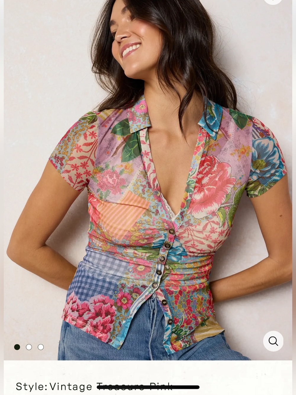 NATURAL LIFE Carina Multicolor Floral Button-Front Blouse Mesh - Picture 10 of 10